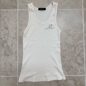 Y2K Initial “M” Rhinestone White Ribbed Tank